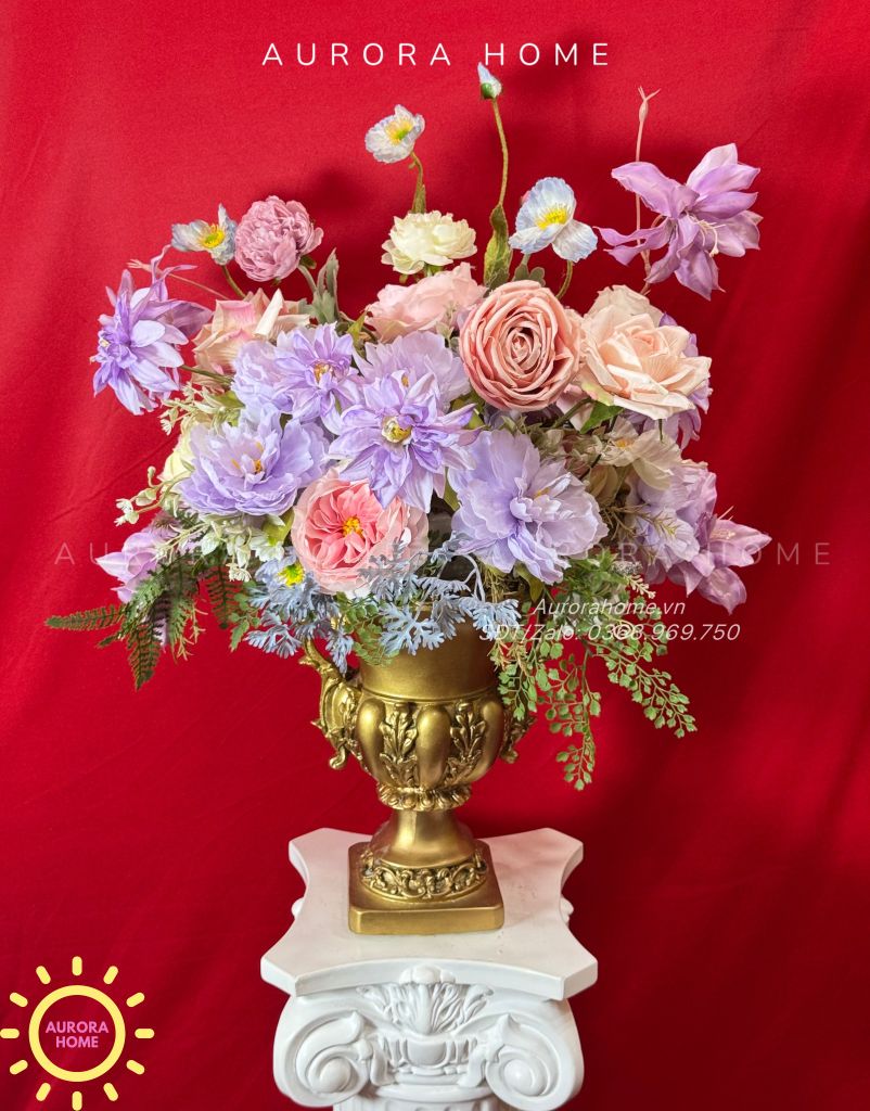 Bình hoa lụa cắm sẵn Anna Royal Princess tông hoàng gia châu Âu
