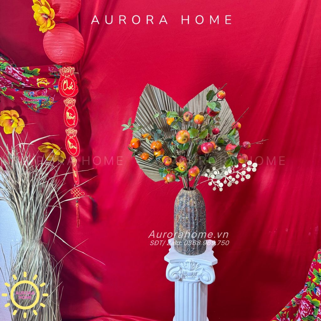 Bình hoa lụa cao cấp Đào Mộng trang trí tết