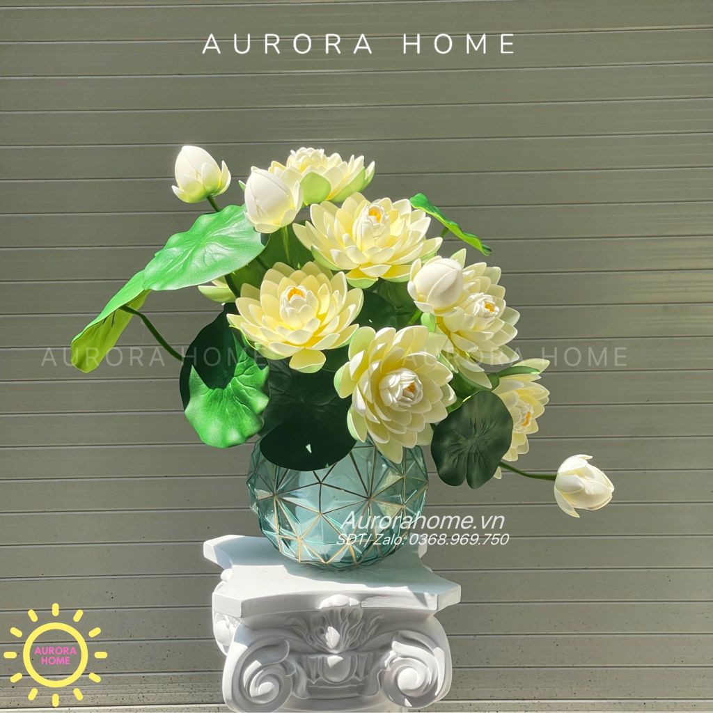 Bình hoa sen giả Liên Thanh để bàn thờ trang nghiêm