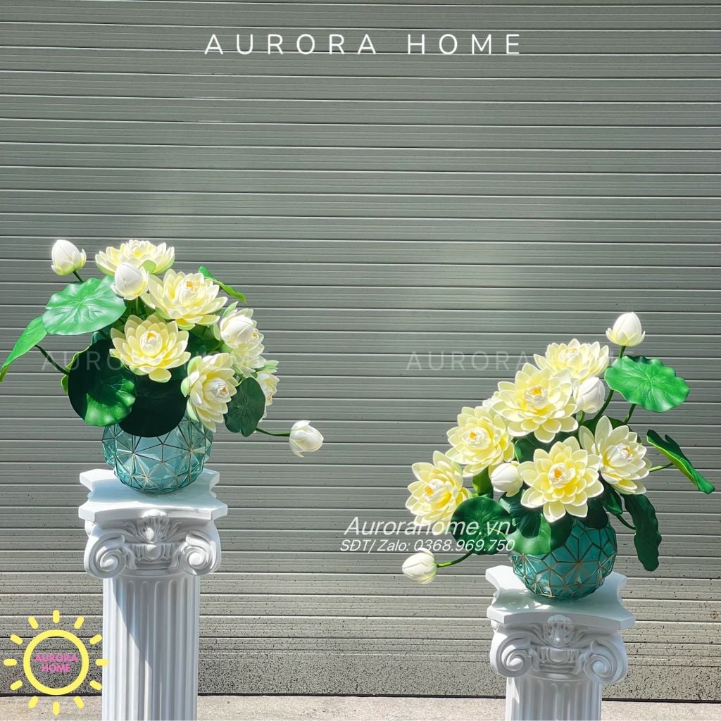 Bình hoa sen giả Liên Thanh để bàn thờ trang nghiêm