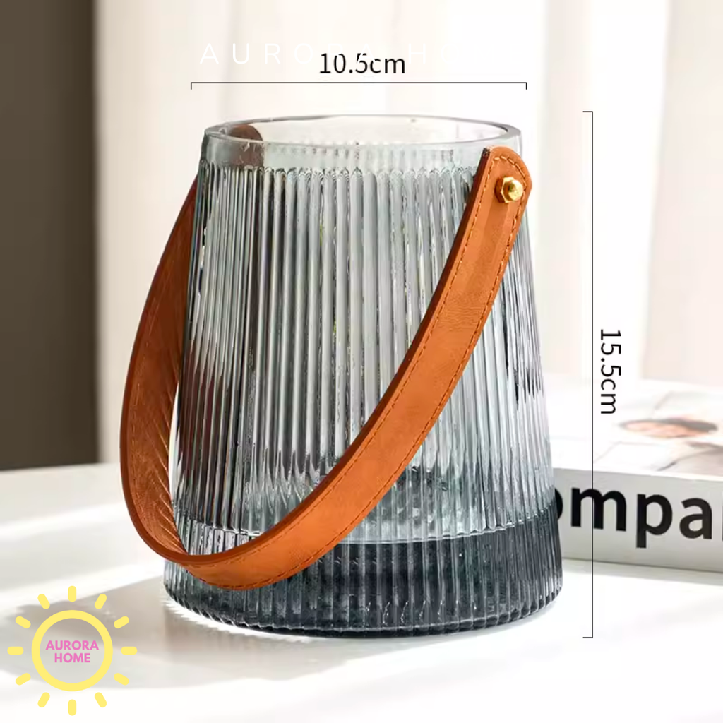 Bình thuỷ tinh Lilie quai da cao cấp (Xám)