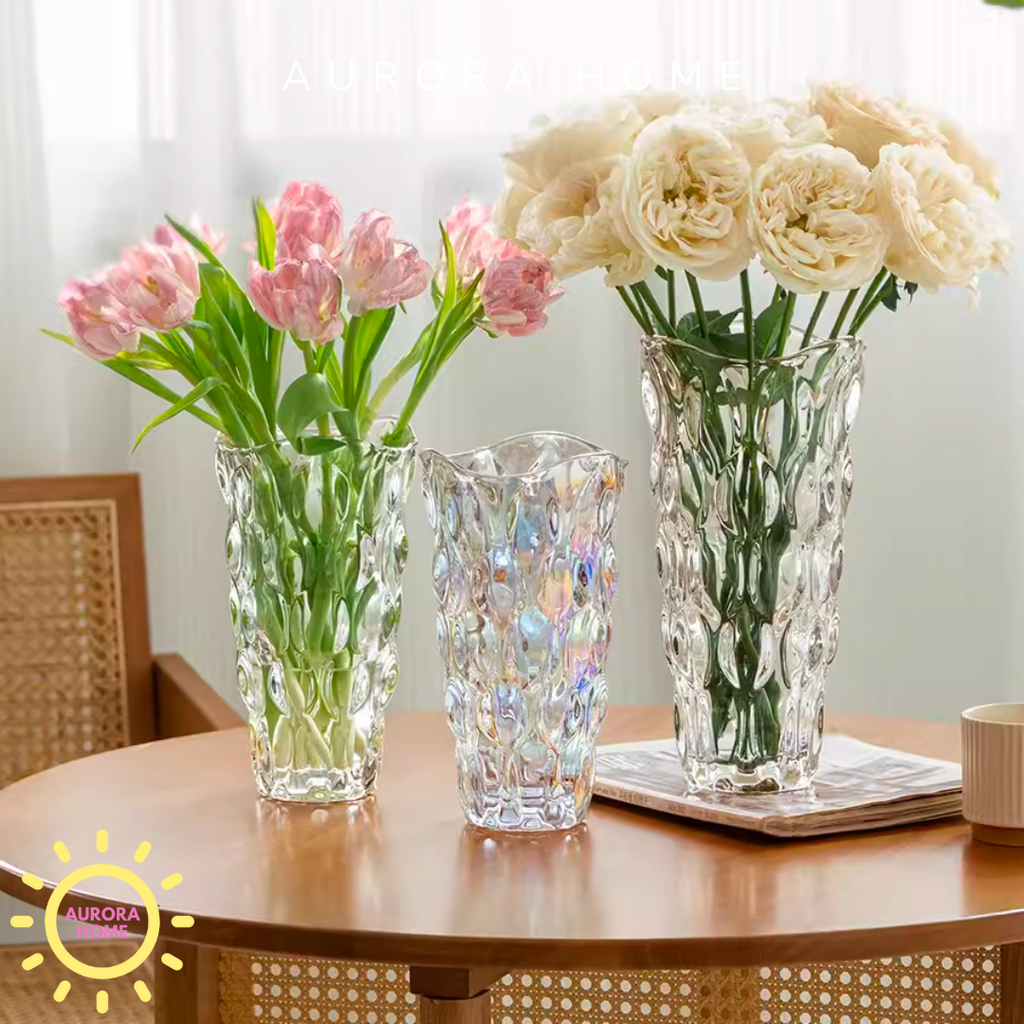 Bình thuỷ tinh Daisy vân kim cương cao cấp (Trắng)