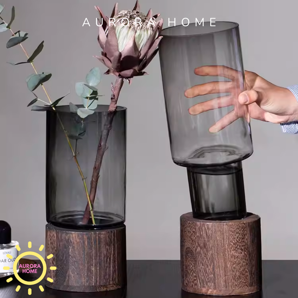 Bình thuỷ tinh Ivy tròn đáy vân gỗ