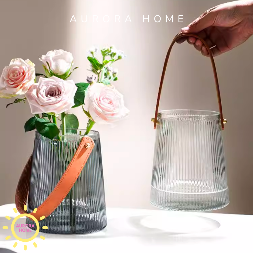 Bình thuỷ tinh Lilie quai da cao cấp (Xám)