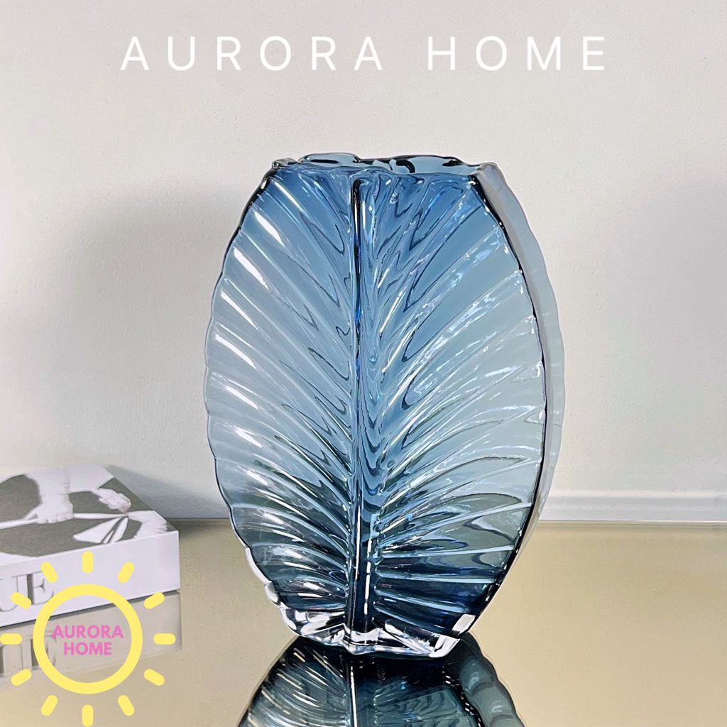 Bình thủy tinh cắm hoa vân chiếc lá hai màu Fanchon