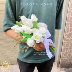 Bó hoa cưới lụa cầm tay tông trắng (Mẫu 1)