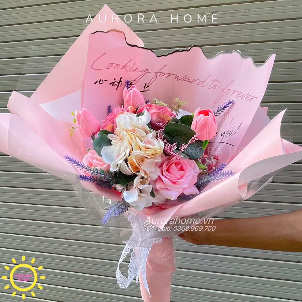 Bó hoa giả tặng sinh nhật Love Story tông hồng mộng mơ