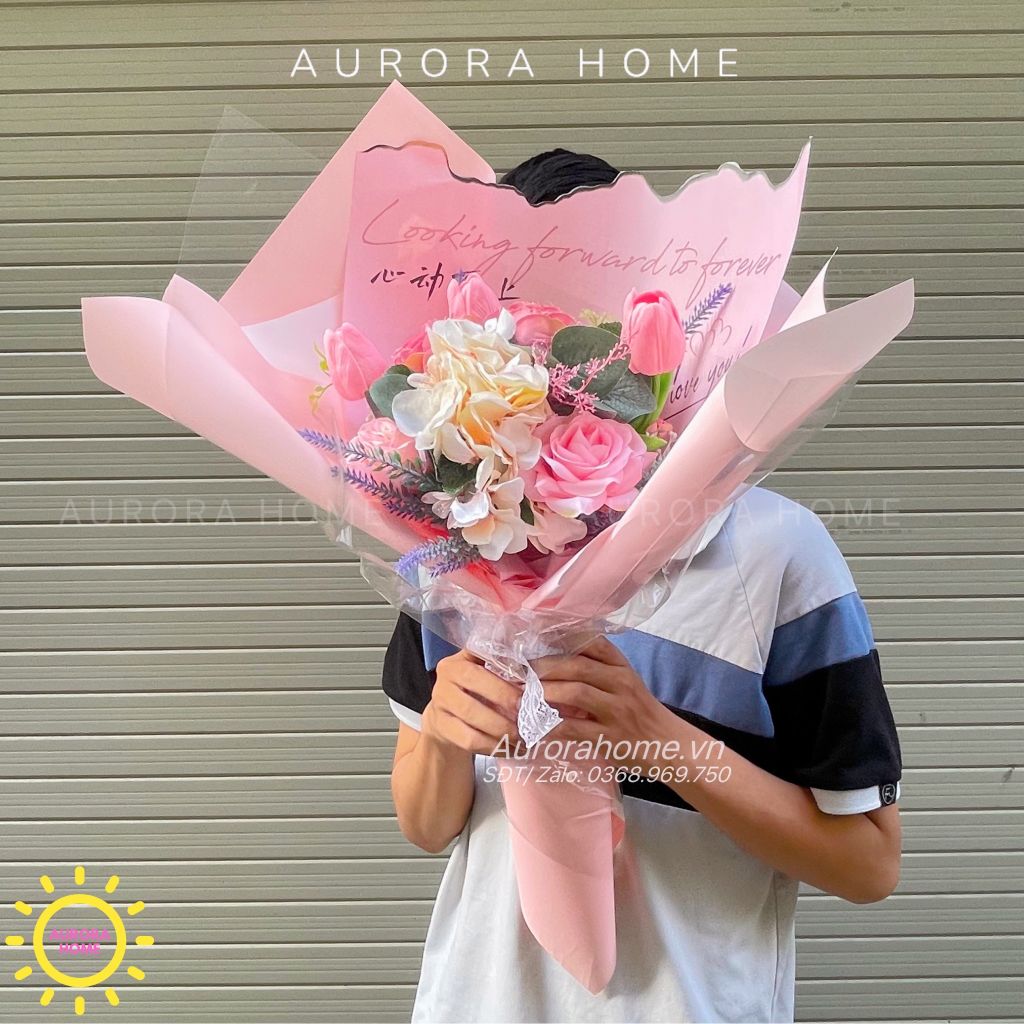 Bó hoa giả tặng sinh nhật Love Story tông hồng mộng mơ