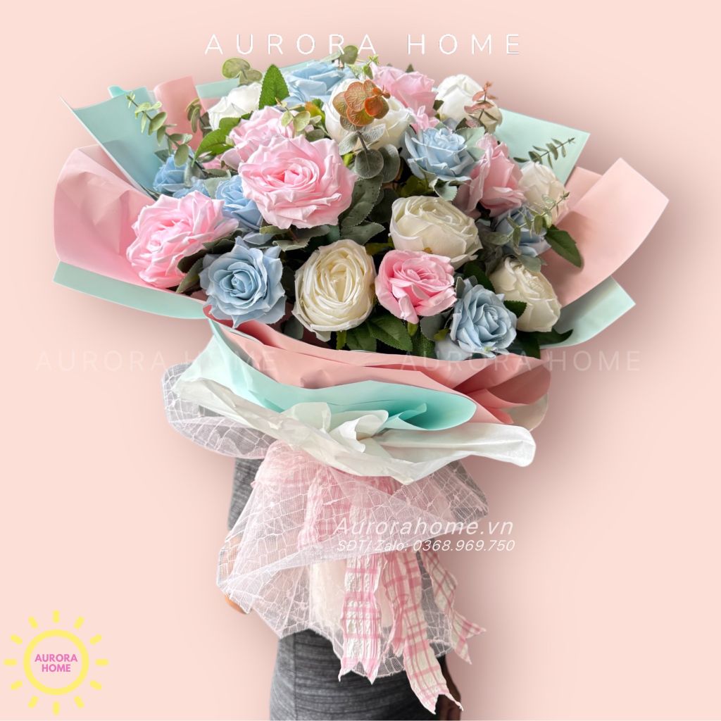 Bó hoa giả Blue Pink Avo
