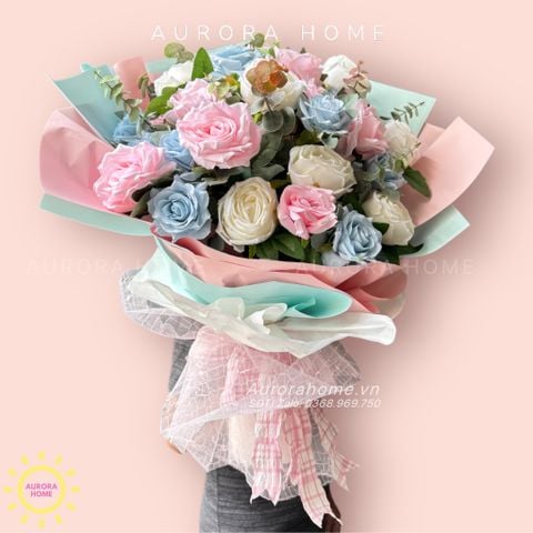 Bó hoa giả Blue Pink Avo