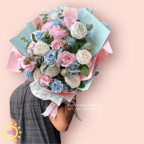 Bó hoa giả Blue Pink Avo
