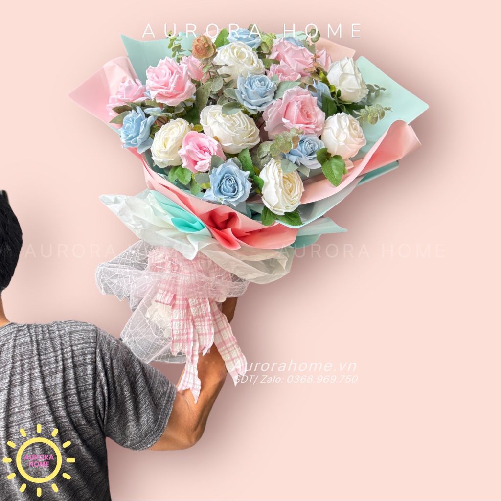 Bó hoa giả Blue Pink Avo