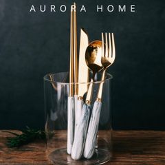 Bộ muỗng đũa inox vân đá (Set 5 món)