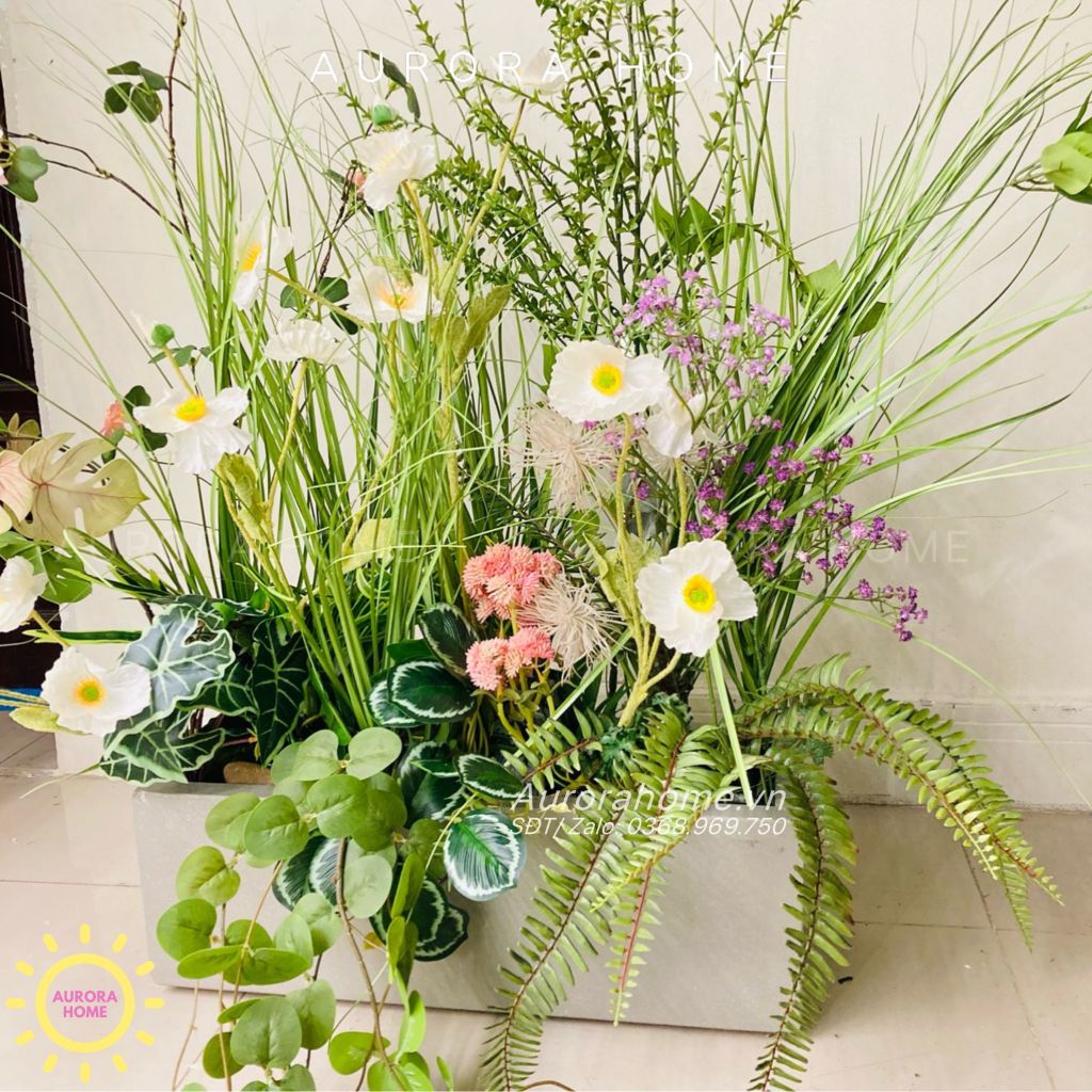 Bồn hoa giả cao cấp trang trí (Mẫu 8)