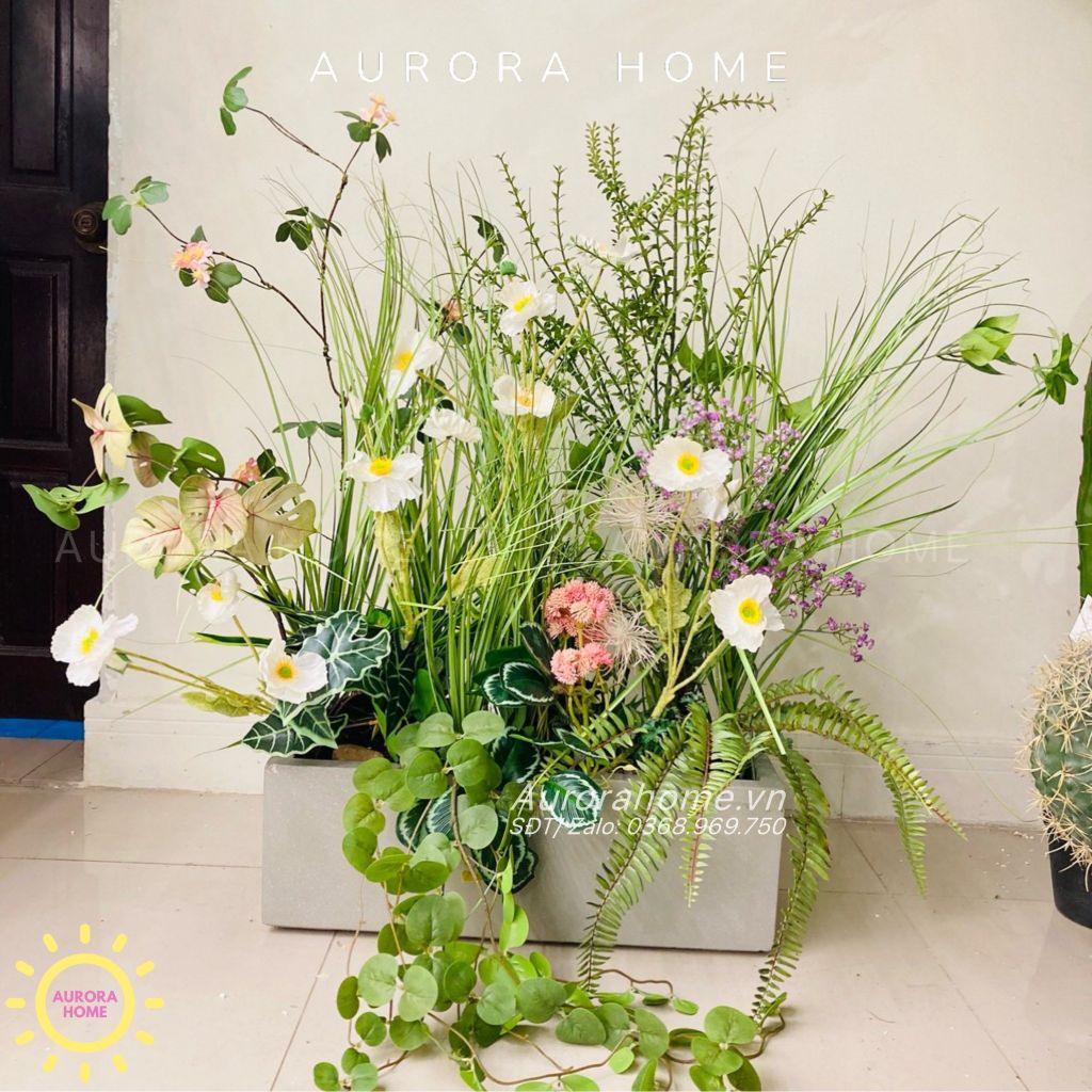 Bồn hoa giả cao cấp trang trí (Mẫu 8)