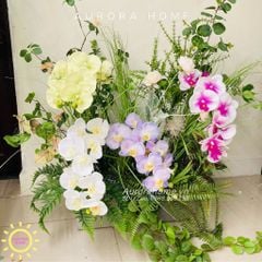 Bồn hoa giả cao cấp mix lan hồ điệp trang trí (Mẫu 11)