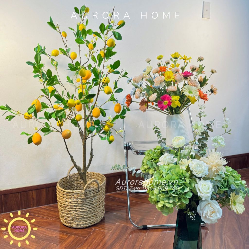 Cây giả cây chanh trĩu quả thiết kế cao cấp