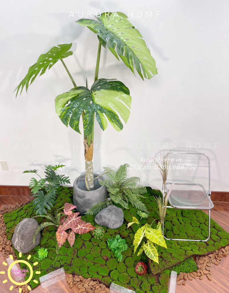 Cây giả Premium cây Monstera lá rùa đột biến cao cấp
