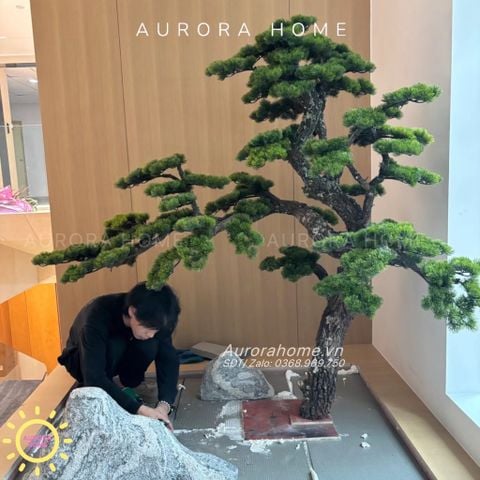 Tiểu cảnh cây tùng Bonsai giả thiết kế theo yêu cầu (Mẫu 8)