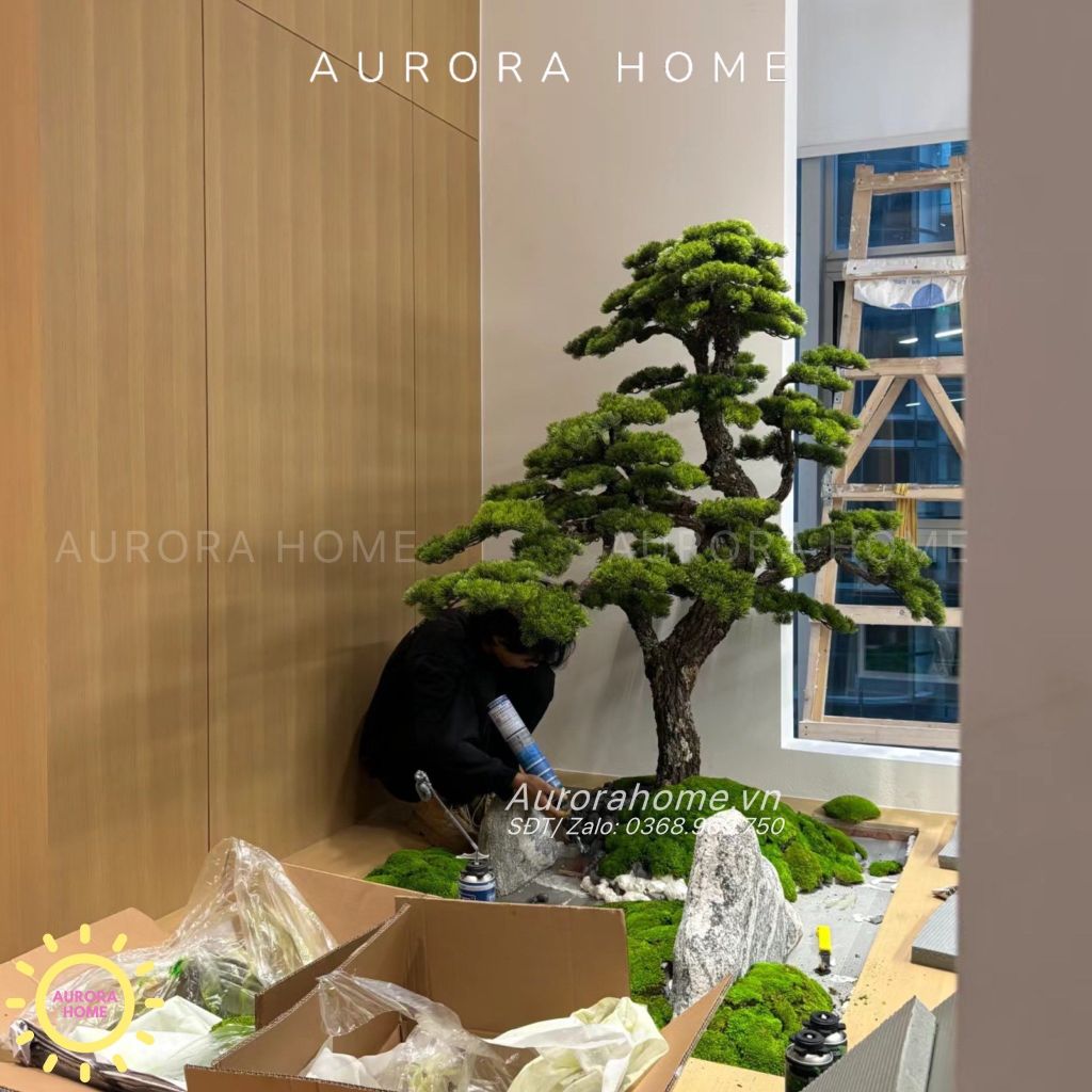 Tiểu cảnh cây tùng Bonsai giả thiết kế theo yêu cầu (Mẫu 8)