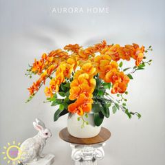 Chậu hoa lan hồ điệp giả cao cấp Mộng Nhiên tông cam rực rỡ