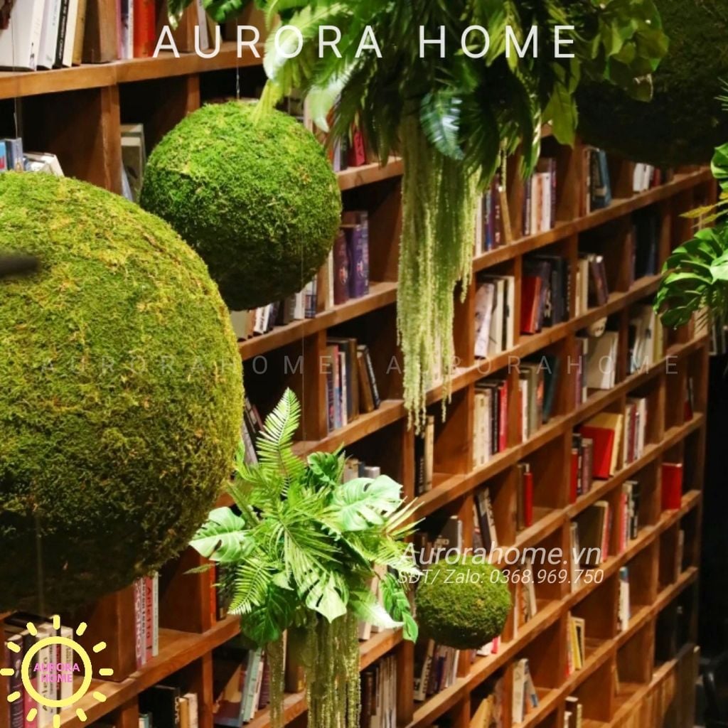 Set tiểu cảnh cầu rêu giả trang trí thư viện