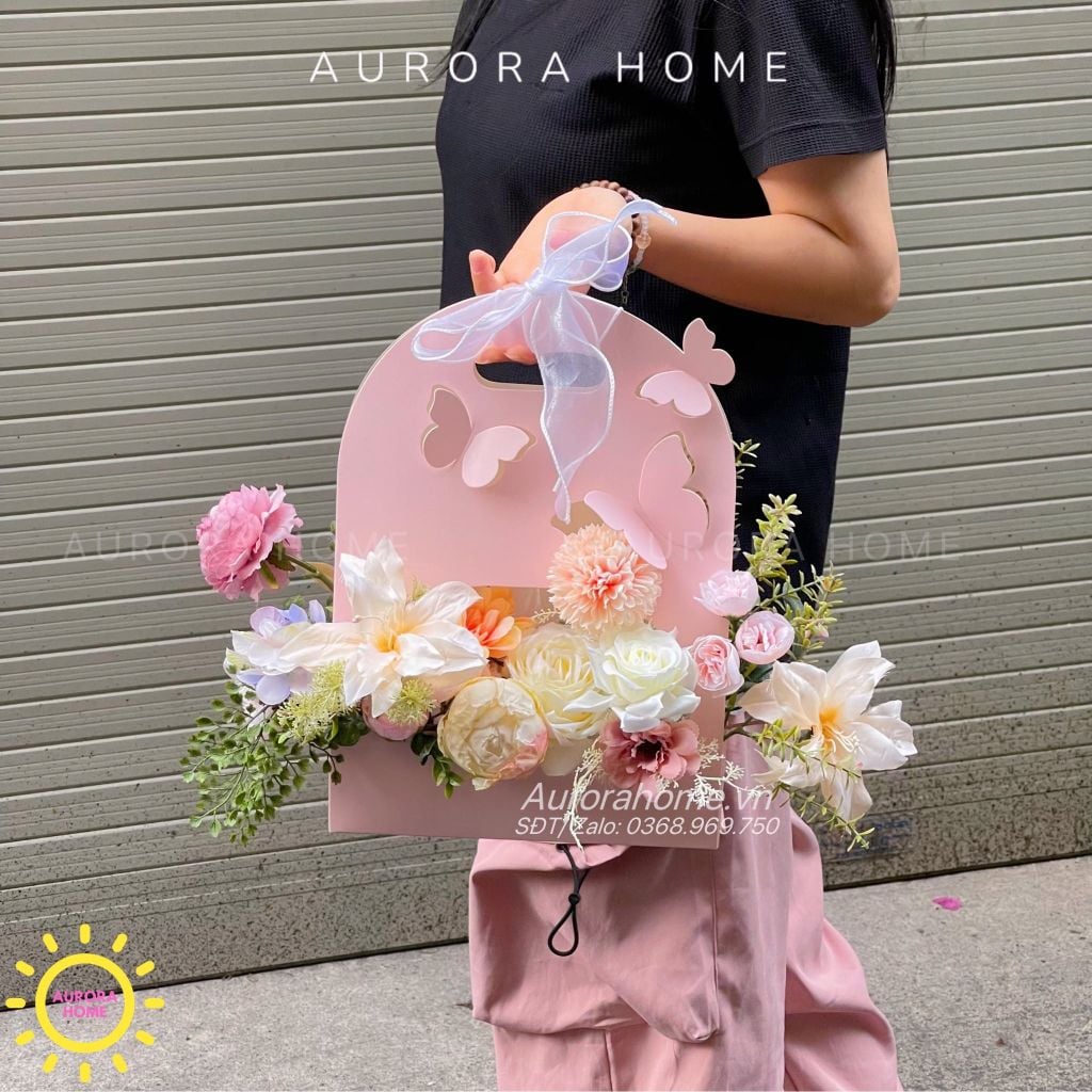Giỏ hoa giả đẹp làm quà tặng Pinky Vedet