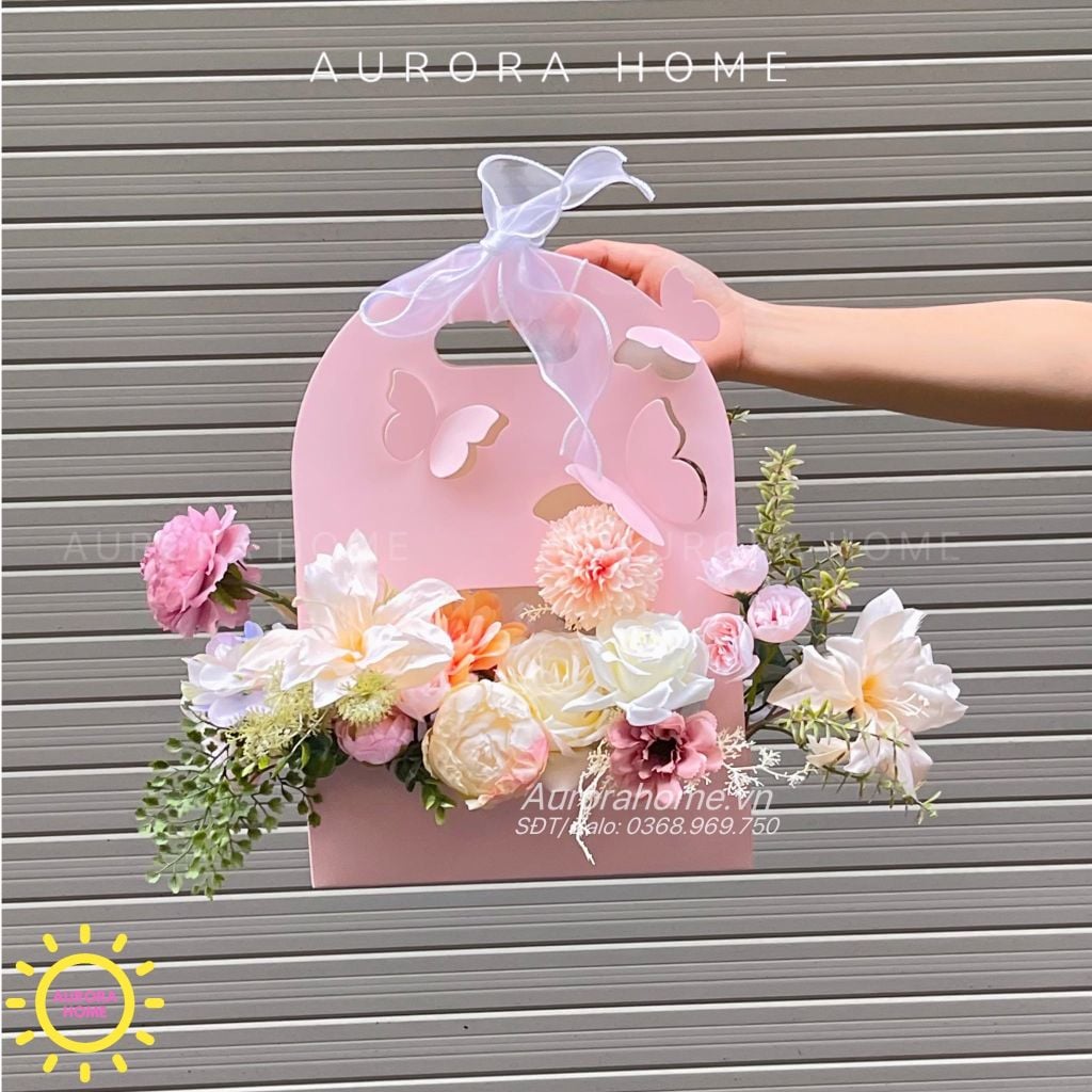 Giỏ hoa giả đẹp làm quà tặng Pinky Vedet