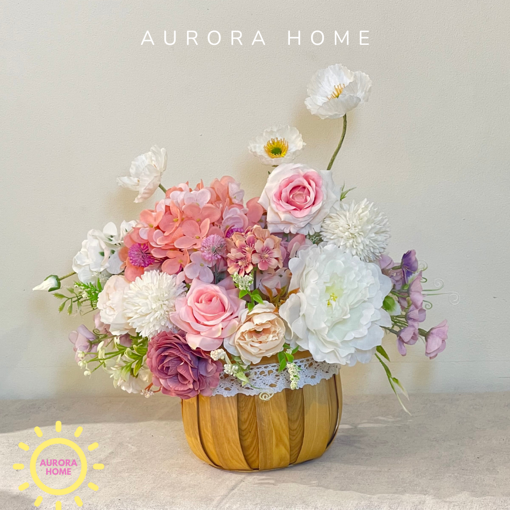 Giỏ hoa lụa mừng khai trương Elsa Pinky