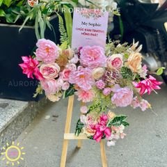 Kệ hoa lụa chúc mừng khai trương Aurora Pink Lady (Thiết kế theo yêu cầu)