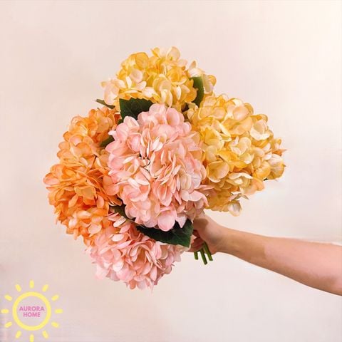 Hoa giả cao cấp Cành hoa tú cầu 3D phối 2 màu
