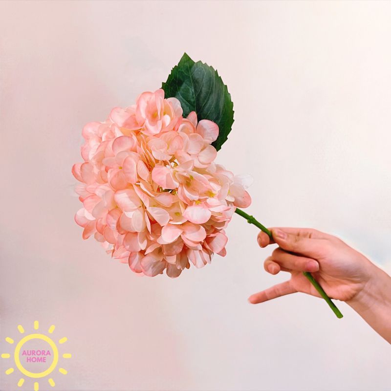 Hoa giả cao cấp Cành hoa tú cầu 3D phối 2 màu