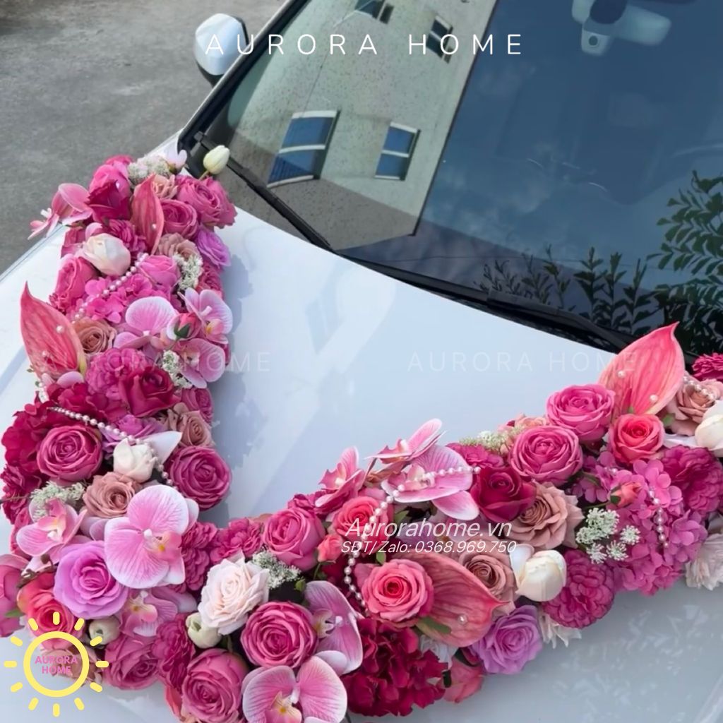 Hoa giả trang trí xe cưới cao cấp - Nhận cắm phối và trang trí theo yêu cầu