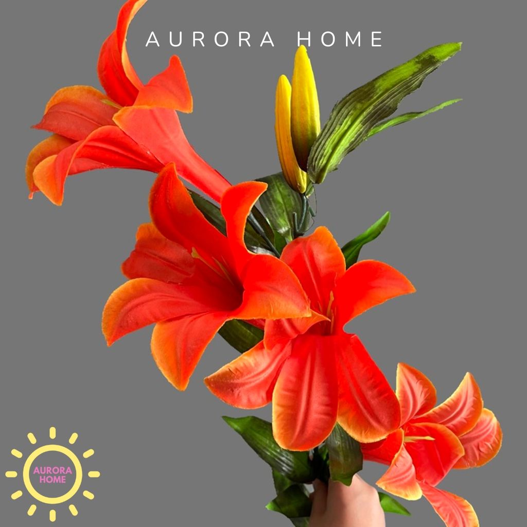 Hoa giả cao cấp Cành Hoa Ly chất vải đầy màu sắc