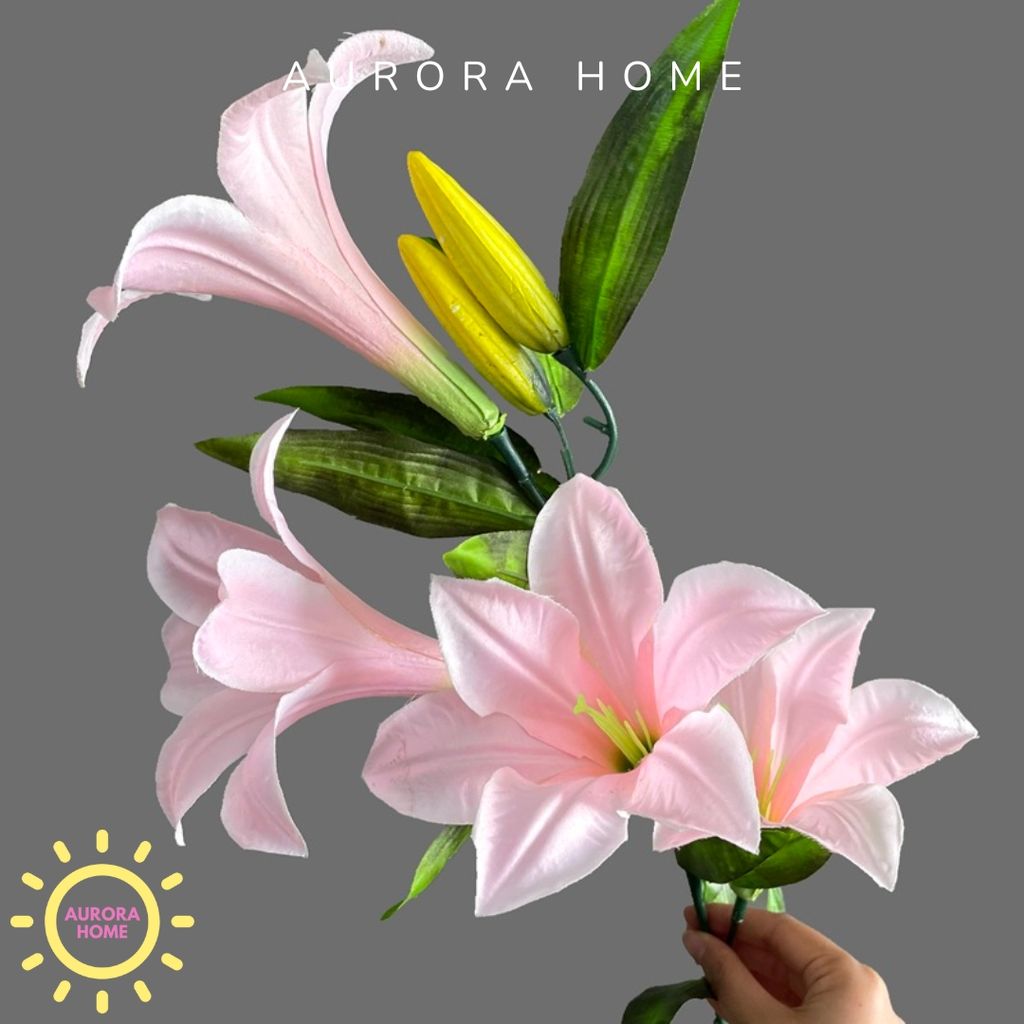 Hoa giả cao cấp Cành Hoa Ly chất vải đầy màu sắc