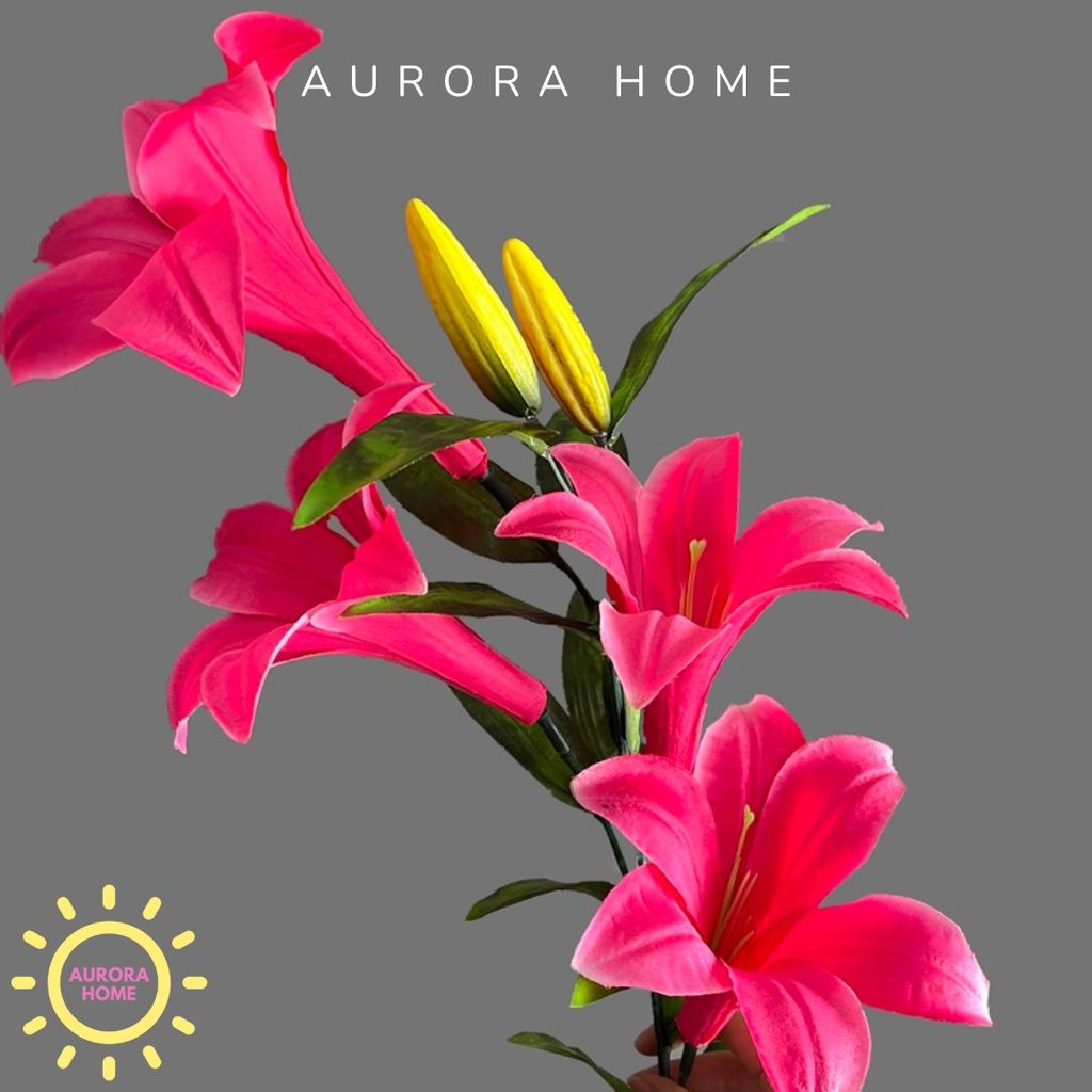 Hoa giả cao cấp Cành Hoa Ly chất vải đầy màu sắc