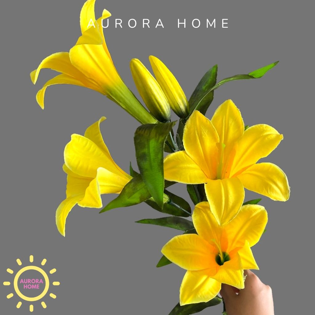 Hoa giả cao cấp Cành Hoa Ly chất vải đầy màu sắc