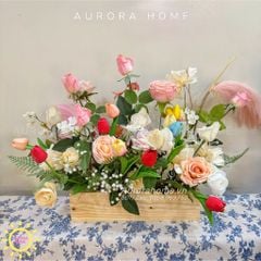 Hộp hoa hồng phối tulip Garden in home