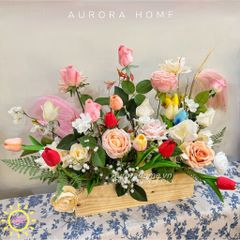 Hộp hoa hồng phối tulip Garden in home