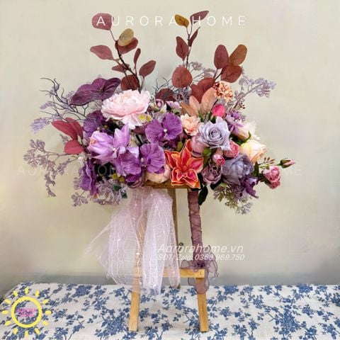 Kệ hoa lụa chúc mừng Aurora Pink Purple