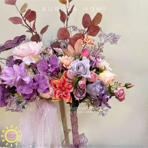 Kệ hoa lụa chúc mừng Aurora Pink Purple