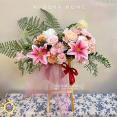 Kệ hoa lụa chúc mừng Natural Pink mini