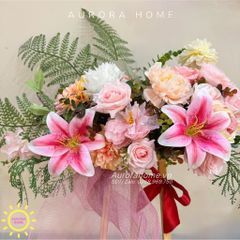 Kệ hoa lụa chúc mừng Natural Pink mini