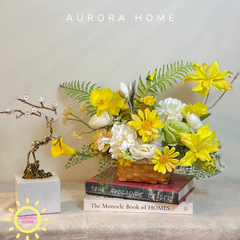 Giỏ hoa lụa mừng khai trương Yellow Isae tông vàng