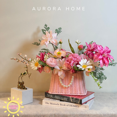 Giỏ hoa lụa mừng khai trương Pink Eco tông hồng