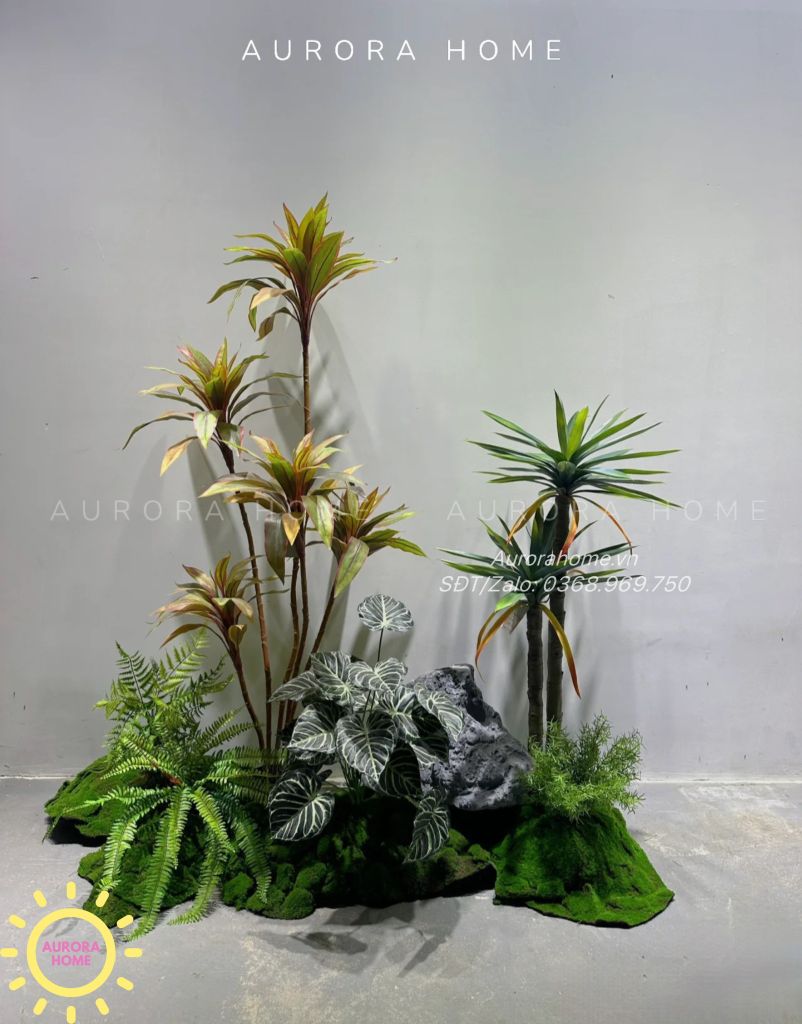 Set tiểu cảnh cây giả trang trí không gian nhà