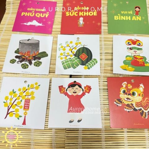 Bộ set thẻ treo Aurora trang trí Tết (Thẻ 2 mặt)