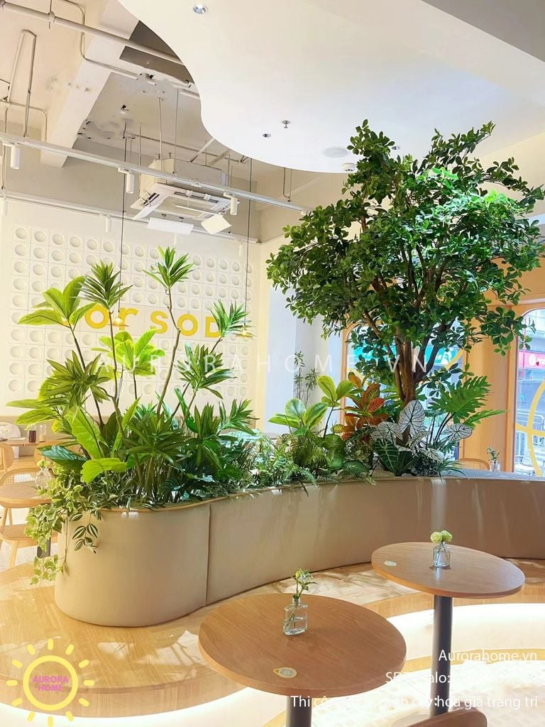 Thi công tiểu cảnh cây giả trang trí quán cafe (Mẫu 8)
