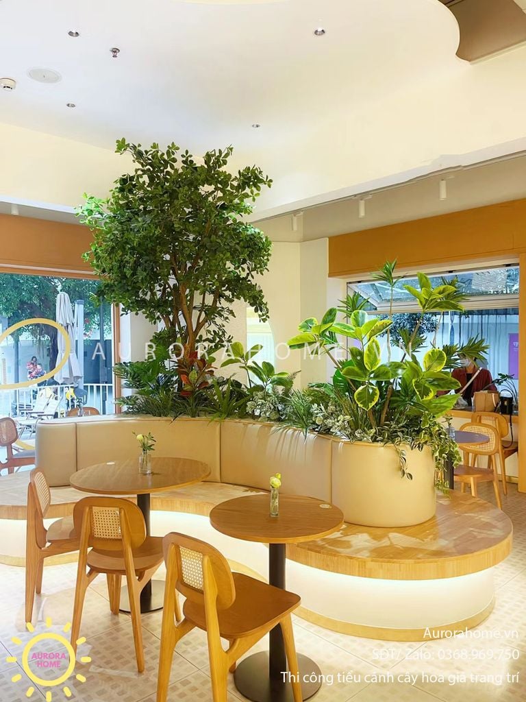 Thi công tiểu cảnh cây giả trang trí quán cafe (Mẫu 8)