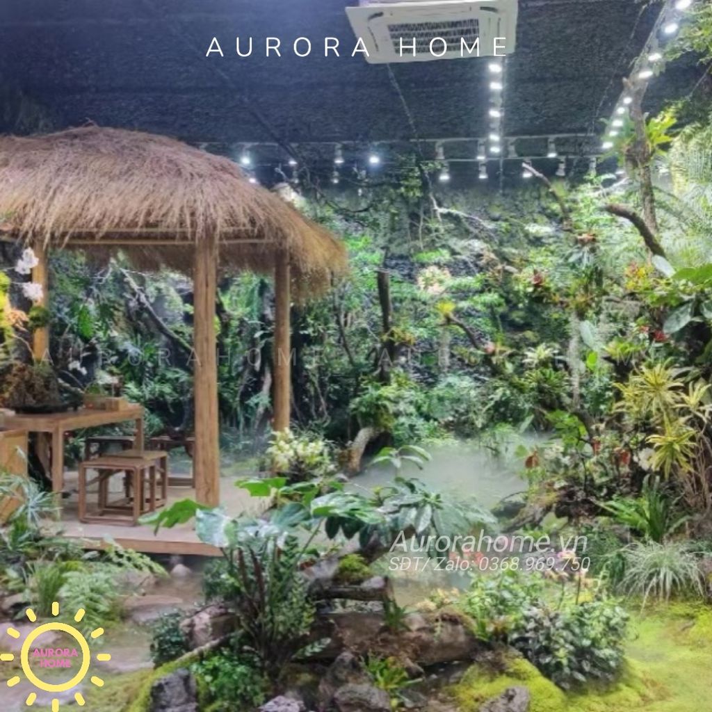 Thi công tiểu cảnh khu vườn cây xanh giả kết hợp cây thật